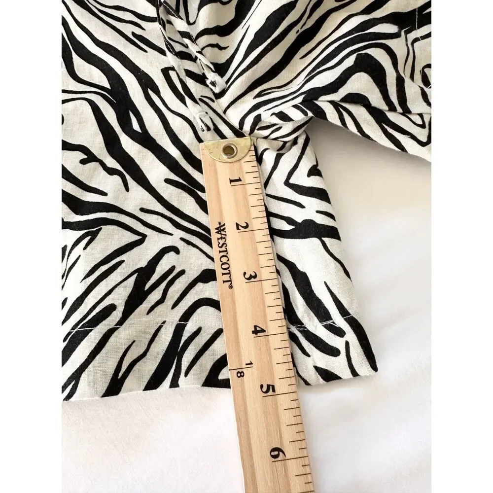 Cynthia Rowley Zebra Print Linen Shorts Womens US 12 Elastic Waist Drawstring